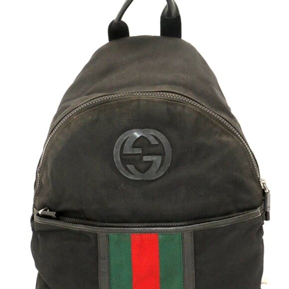 Gucci GG Unisex Black Parana Web Techno Nylon Canvas Backpack - Picture 1 of 13